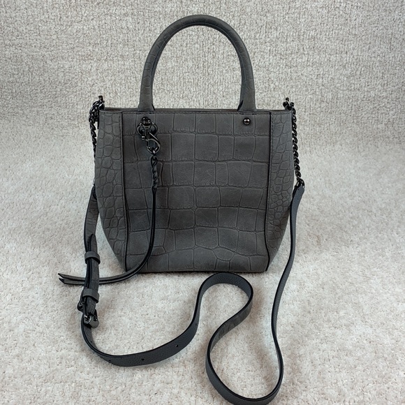 Rebecca Minkoff Womens Gray Chain Tote Crossbody Genuine Leather Crocodile Hobo - Picture 5 of 8